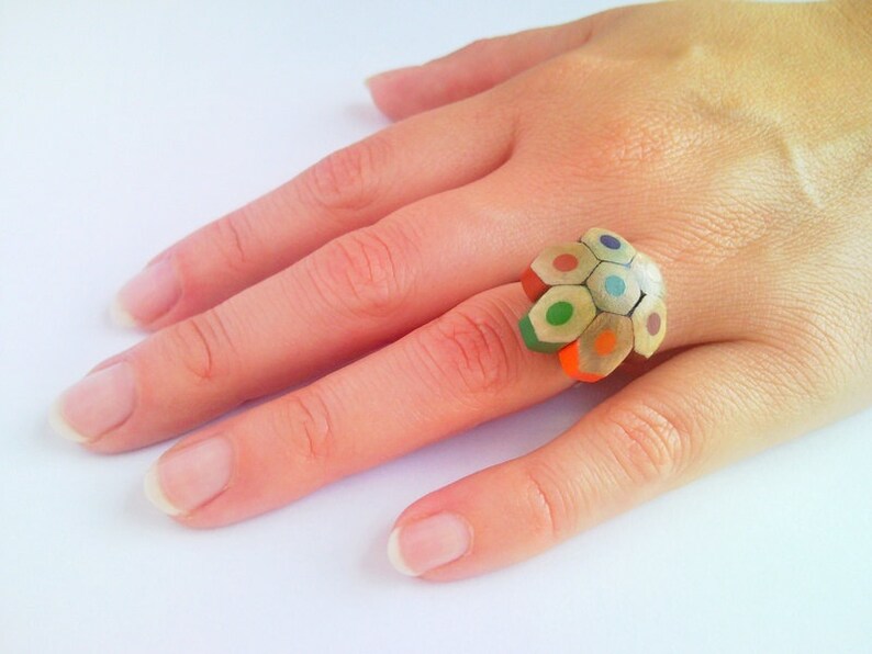 Colored Pencil Ring From Mixed Colors Cheerful Art Teacher Etsy
