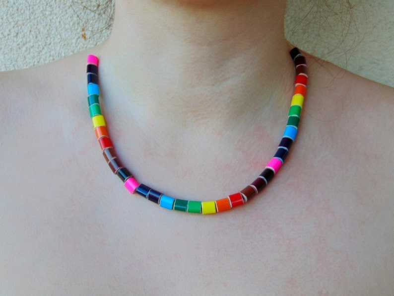 Colored pencil rainbow necklace, art teacher pencil jewelry, art teacher gift, art teacher necklace, gift for art teacher fishing line 2 image 1