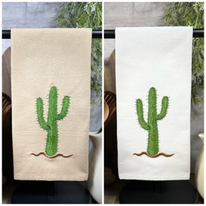 Summer Saguaro Cactus Embroidered Kitchen Towel