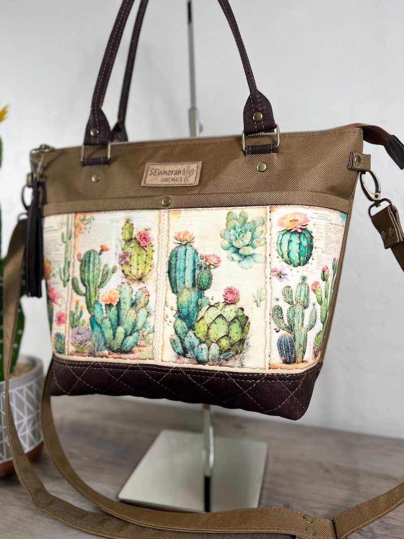 Mud Pie Looking Sharp Cactus Tote Bag Canvas 14.5 Inches