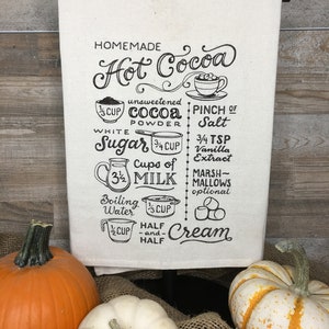 Autumn Fall Hot Cocoa Recipe Embroidered Floursack Towel