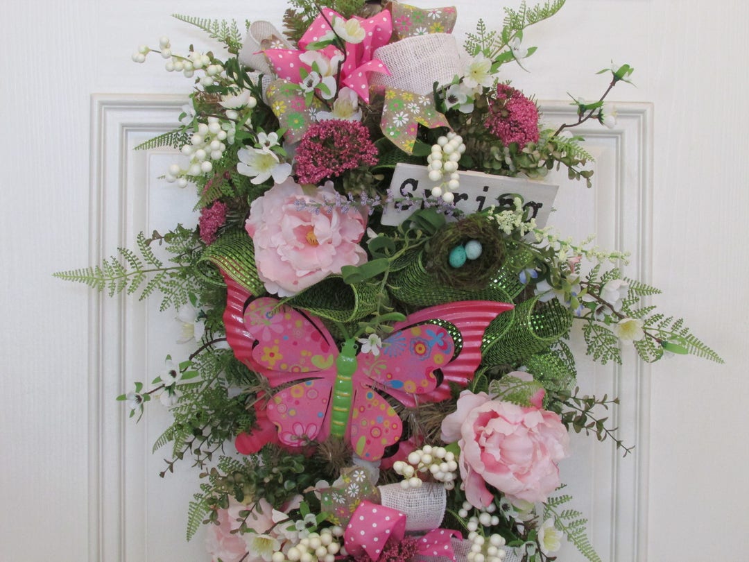 Spring Floral Swag , Spring Front Door Swag, Colorful Butterfly Spring