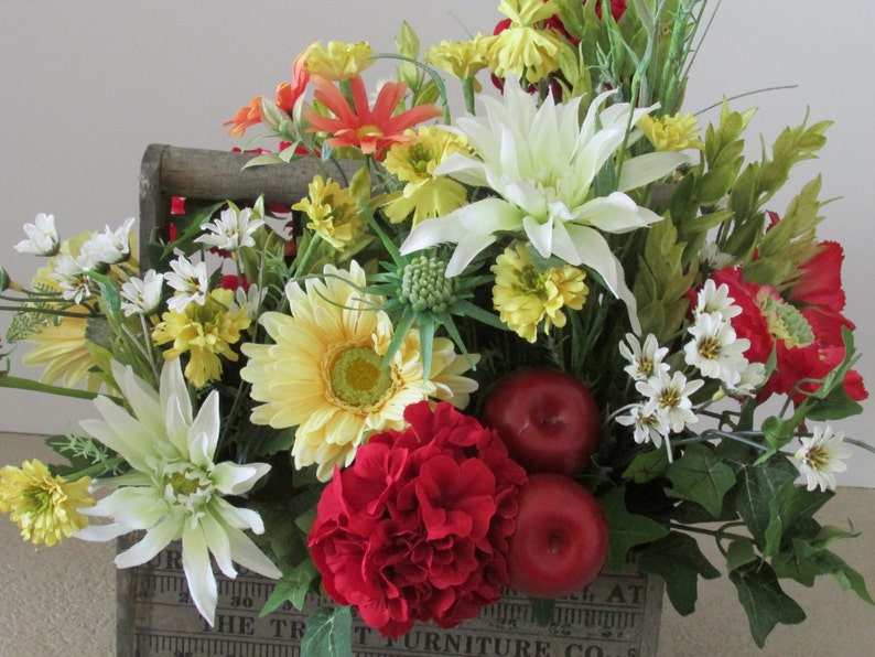 Wood Tool Box Floral Design Silk Flower Arrangement With Etsy