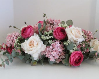 Spring Floral Centerpiece, Silk Flower Arrangement, Home Decor Centerpiece, Floral Centerpiece, Table Arrangement, Pink Floral Centerpiece