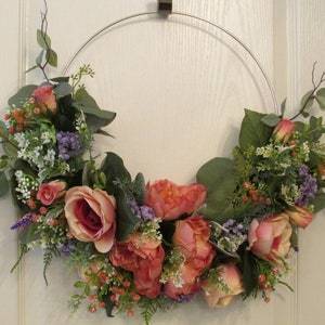 Floral Hoop Wreath, Soft Mauve Floral Wreath, Spring Wreath, Summer Wreath, Floral Hoop Centerpiece, Housewarming Gift, Mother's Day Gift