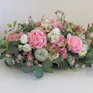 Pink And White Floral Centerpiece, Hydrangea And Rose Floral Centerpiece, Spring Floral Arrangement, Home Decor Centerpiece. Silk Flowers