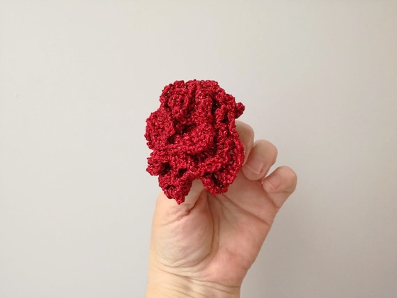 Red rose brooch, red crochet brooch, maroon red frilly red flower brooch, unique crochet brooch, boho hippie accent jewelry brooch