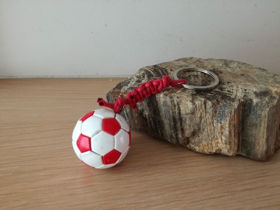 Football keyring, red and white football, Olympiakos ball key ring, red white soccer ball key chain, mens gift, kids soccer team gift