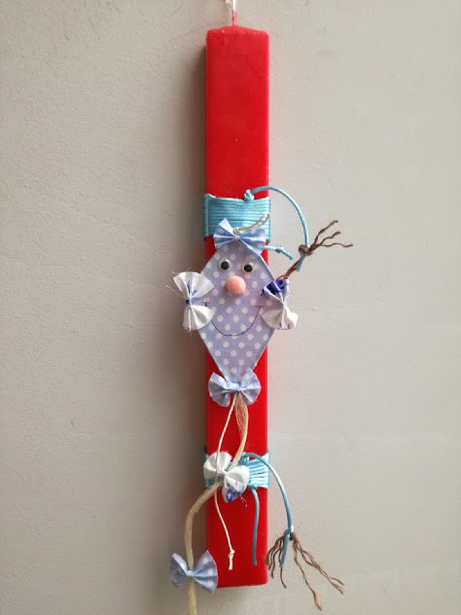 Kite Easter Candle, Blue Kite Ornament Onred, Easter Candle With Smile