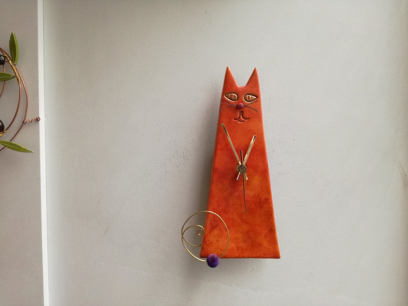 Orange Cat Clock Ceramic Wall Clock of Orange Red Cat Cone Etsy