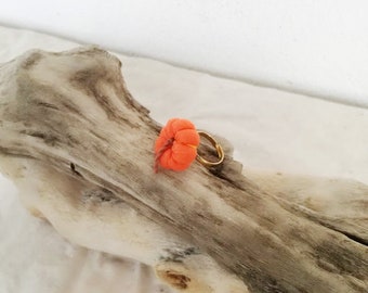 Pumpkin fabric ring, orange pumpkin ring on alloy, golden band, adjustable boho ring, girls and teens pumpkin ring, hippie boho jewelry