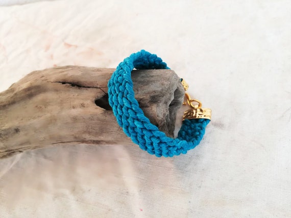 Blue braided bracelet, turquoise cord woven cuff, thick blue macrame cord bracelet, braided turquoise boho cuff, blue friendship bracelet