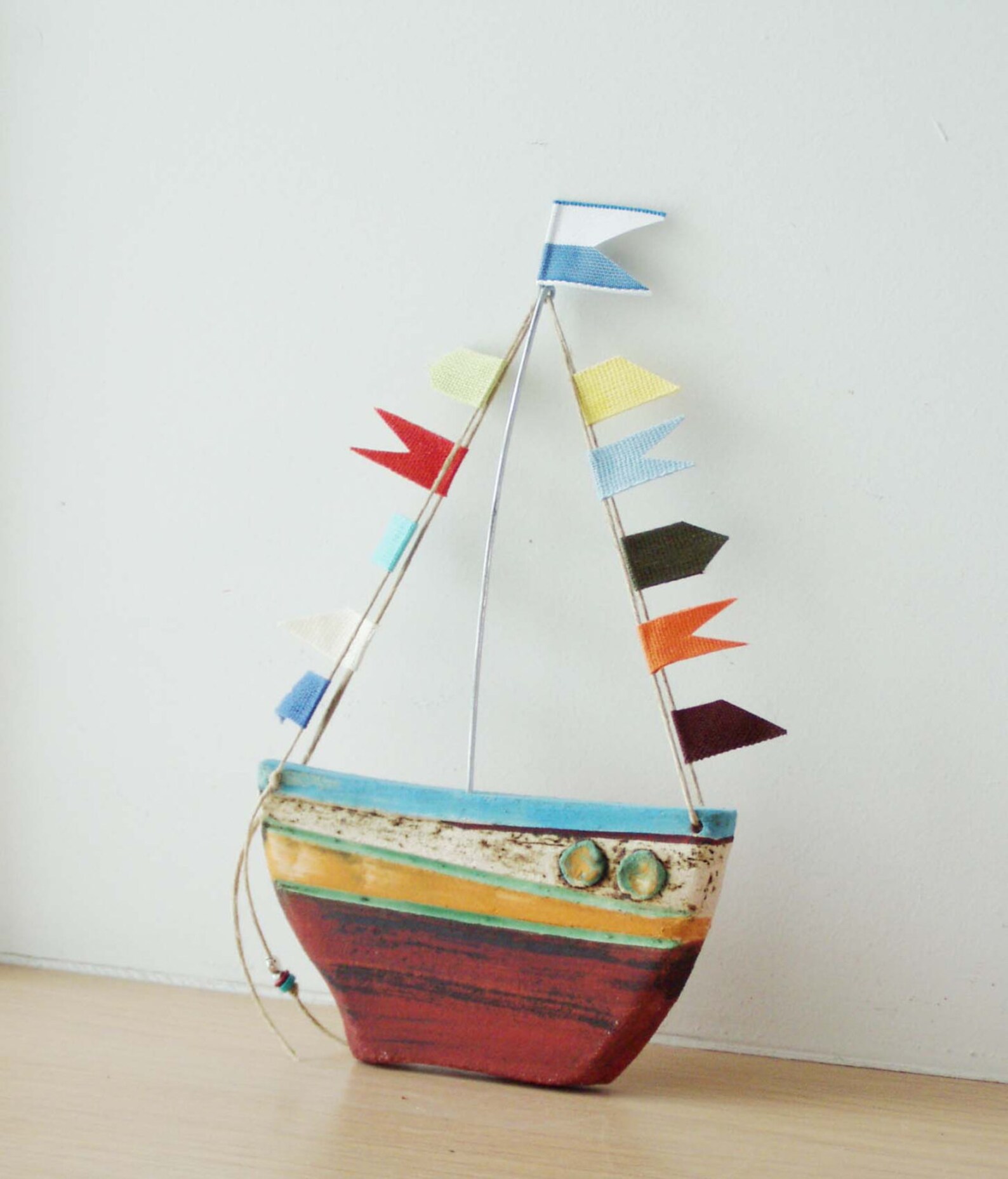 Ceramic boat wall hanging colourful rustic Greek boat with Etsy