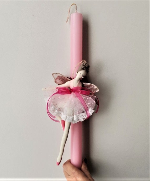 Ballerina Easter candle, pink candle with pink ballerina soft doll, Greek Easter candle for girls and teen girls, pink ballerina lambada