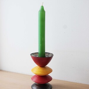 Multi coloured, earthenware candleholder, handmade and handpainted, four tiered, ceramic candlestick, red yellow brown made to order image 5