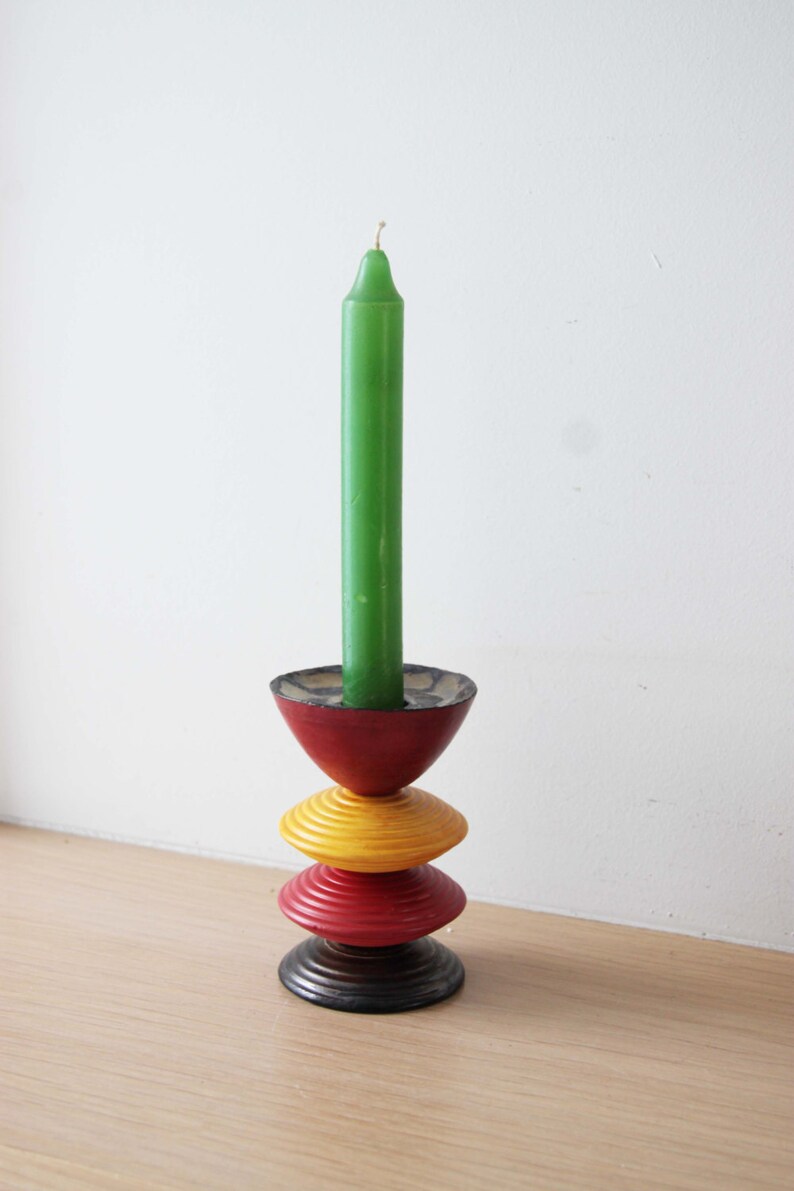 Multi coloured, earthenware candleholder, handmade and handpainted, four tiered, ceramic candlestick, red yellow brown made to order image 5