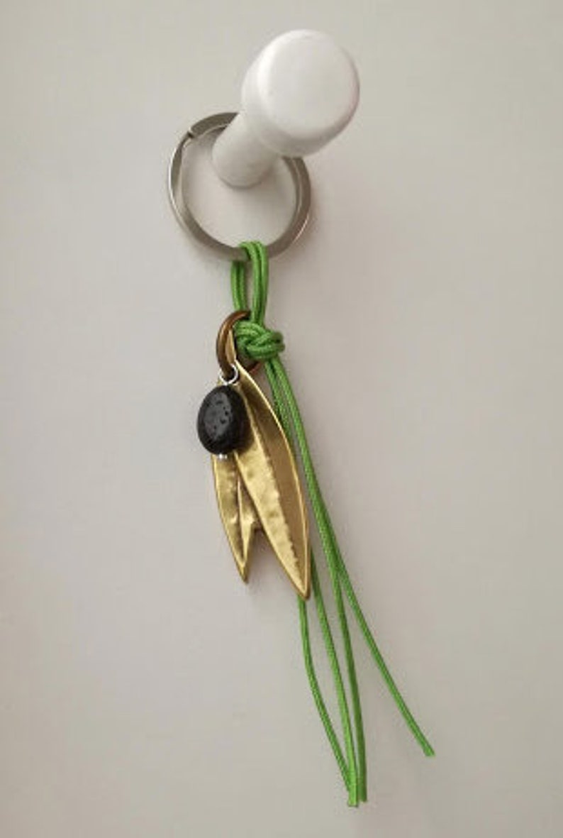 Olive Branch Key Chain Brass Olive Branch With Lava Stone Etsy