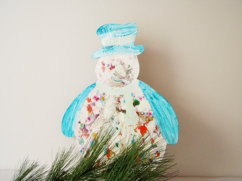 Large Metal Snowman Figurine Vintage Two Dimesional Snowman Etsy