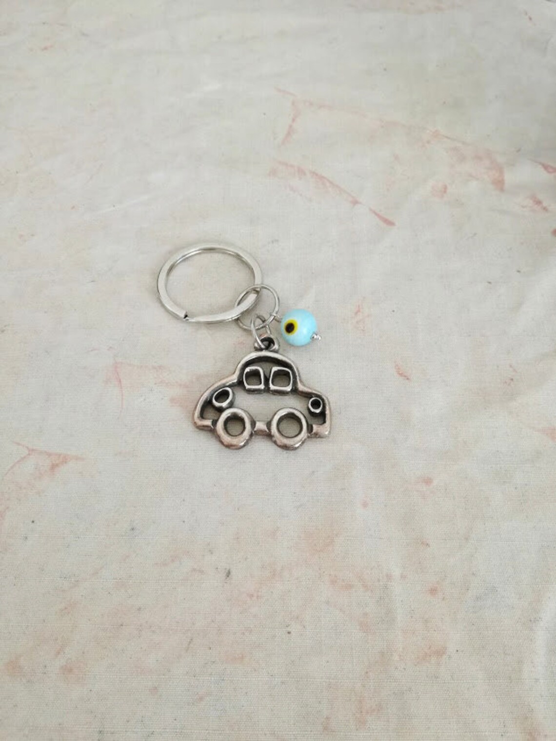 Silver car keychain alloy car charm with blue eye bead key | Etsy