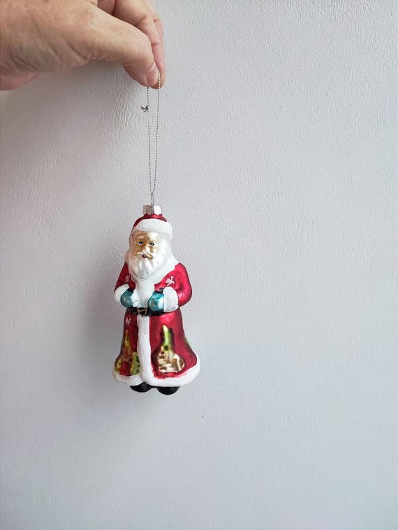 Vintage Santa ornament, Santa Claus ornament of glass, vintage style, retro Santa Claus with long, red robe, Xmas tree Santa bauble