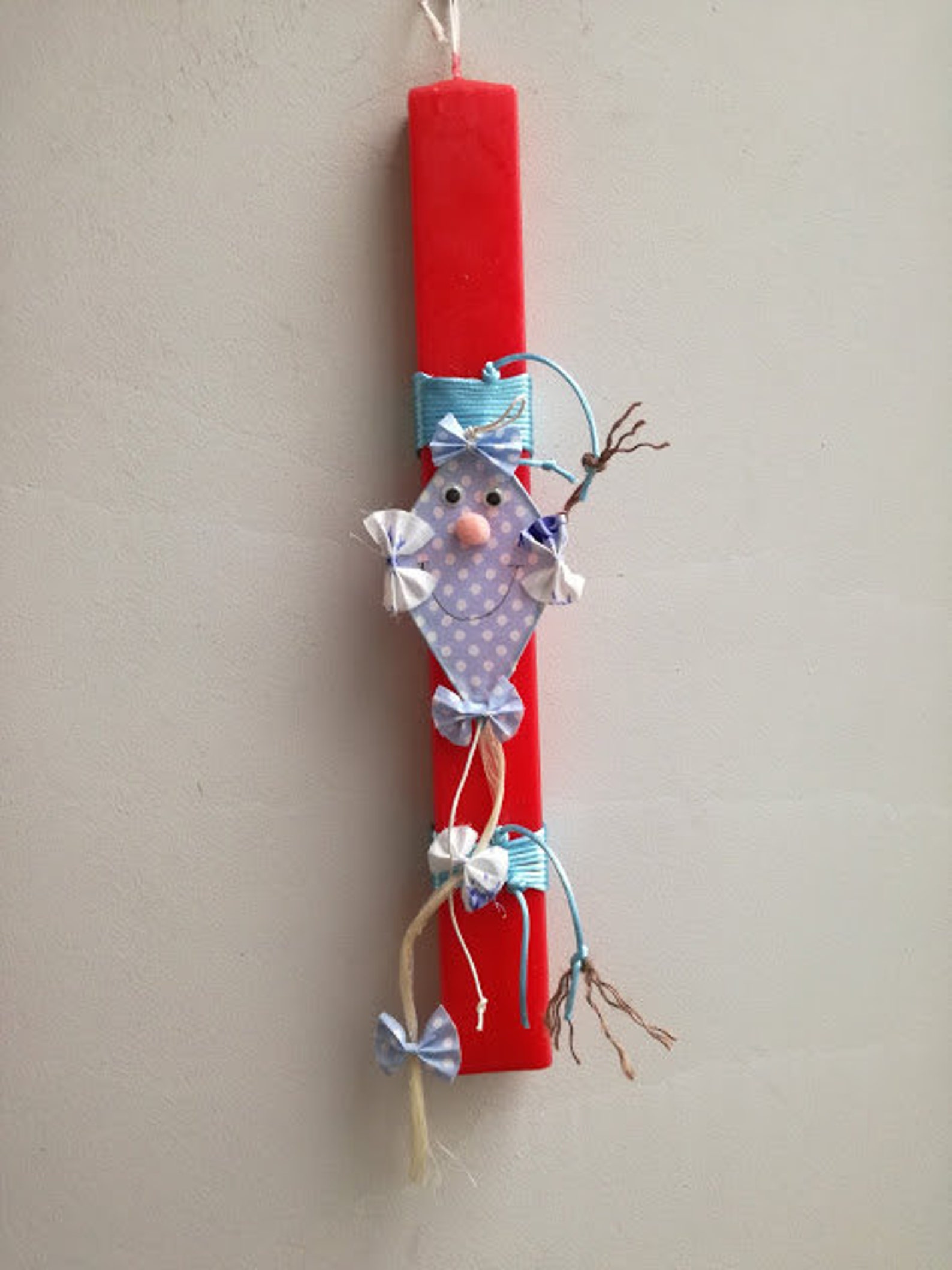 Kite Easter Candle, Blue Kite Ornament Onred, Easter Candle With Smile