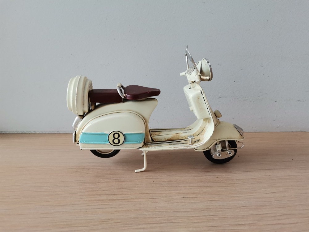 White Scooter Miniature, Metal Scooter Replica in White, Retro