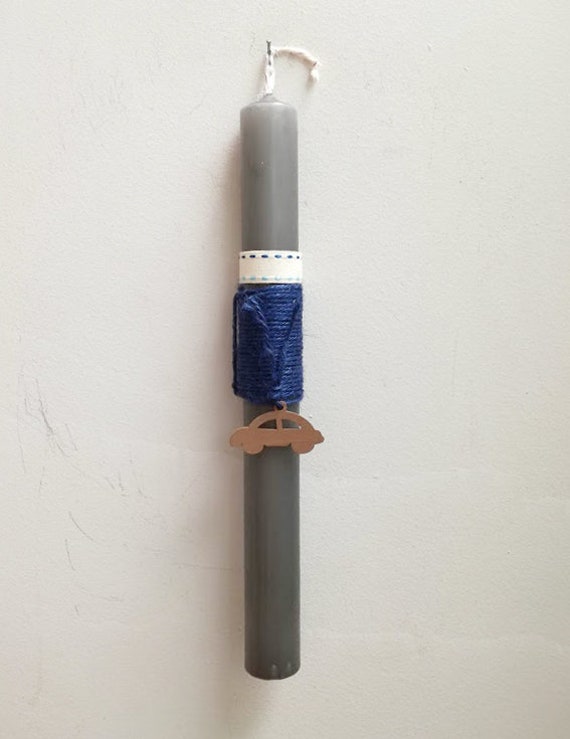 Grey Easter candle for men, Grey Easter candle with car charm, men and teens Greek lambada, blue brown gray, car mens Easter candle