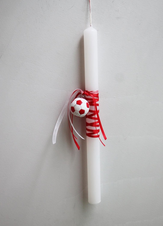Football Easter candle, Olympiakos candle, boys Greek Easter candle with Olympiacos colors leather football miniature, λαμπάδα Ολυμπιακός