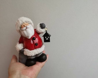 Ceramic Santa figure, Santa Claus holding lantern ornament, beautiful Santa Xmas ornament