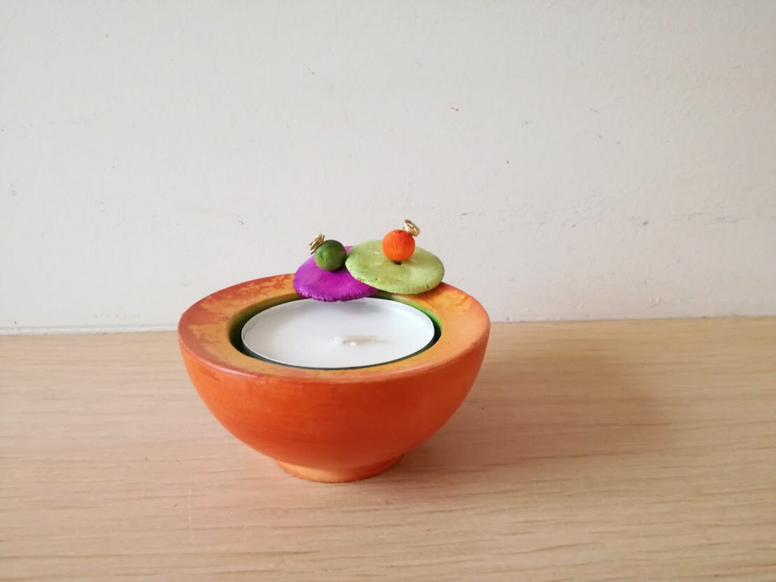 Green orange tea light holders earthenware clay handmade Etsy
