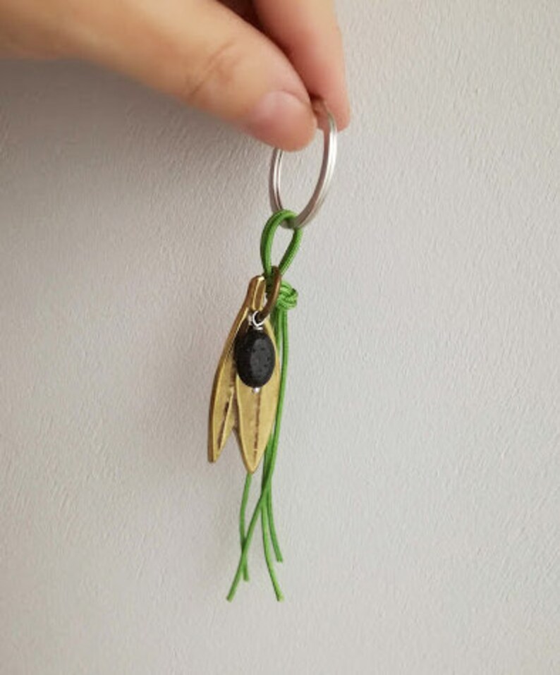 Olive Branch Key Chain Brass Olive Branch With Lava Stone Etsy