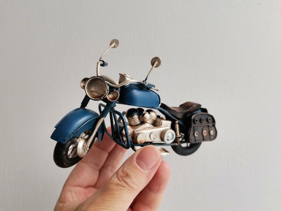 Retro blue bike,  retro collectible, retro style miniature motorbike, alloy, miniature bike, shabby style  black motocycle gift