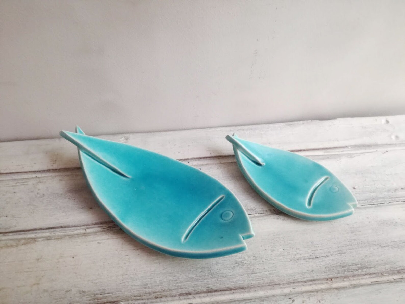 Blue Fish Plates Turquoise Blue Porcelain Fishie Plates Big Etsy