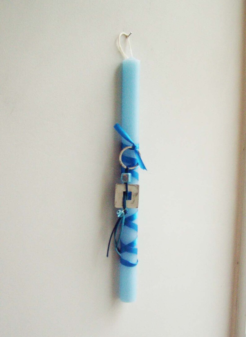 Greek Easter Candle With Keychain Turquoise Easter Candle Etsy
