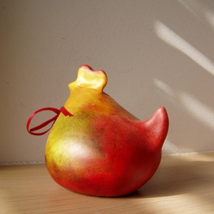 Easter hen in red yellow, ceramic chicken Easter decor image 5