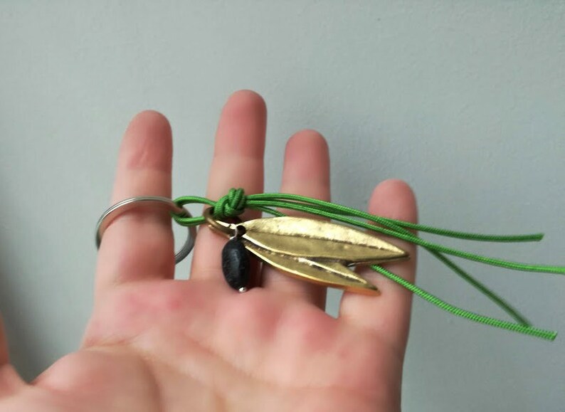 Olive Branch Key Chain Brass Olive Branch With Lava Stone Etsy
