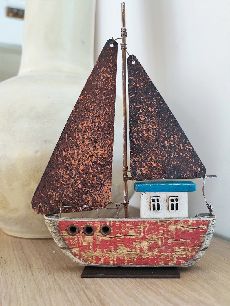 Wooden Sailboat Wall Hanging Metal and Wood Decorative Boat Etsy