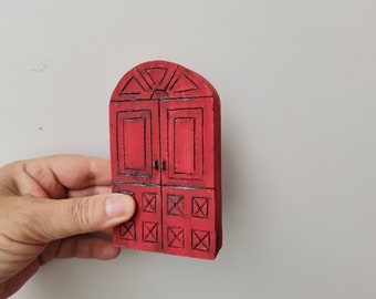 Red front door sculpture,  domed, stoneware Greek house gate, ceramic gate art object,  Greek, red gate miniature