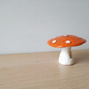 Ceramic mushroom, orange white toadstool mushroom, rustic toadstool mushroom, life size decorative mushroom, mushroom art object image 4