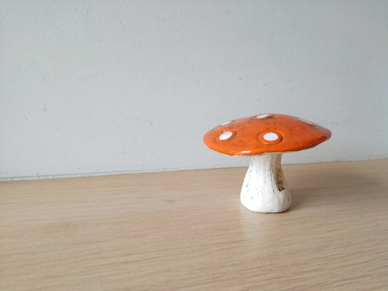 Ceramic mushroom, orange white toadstool mushroom, rustic toadstool mushroom, life size decorative mushroom, mushroom art object image 4