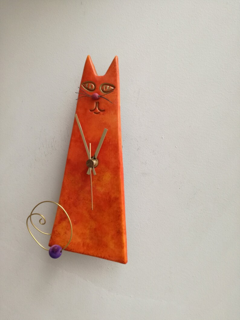 Orange Cat Clock Ceramic Wall Clock of Orange Red Cat Cone Etsy