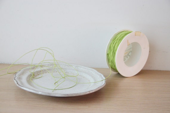 Thin, flexible wire, olive green coloured, thin, polyester cord with wire, fabric covered, lime green, flexible wire, 5 yards