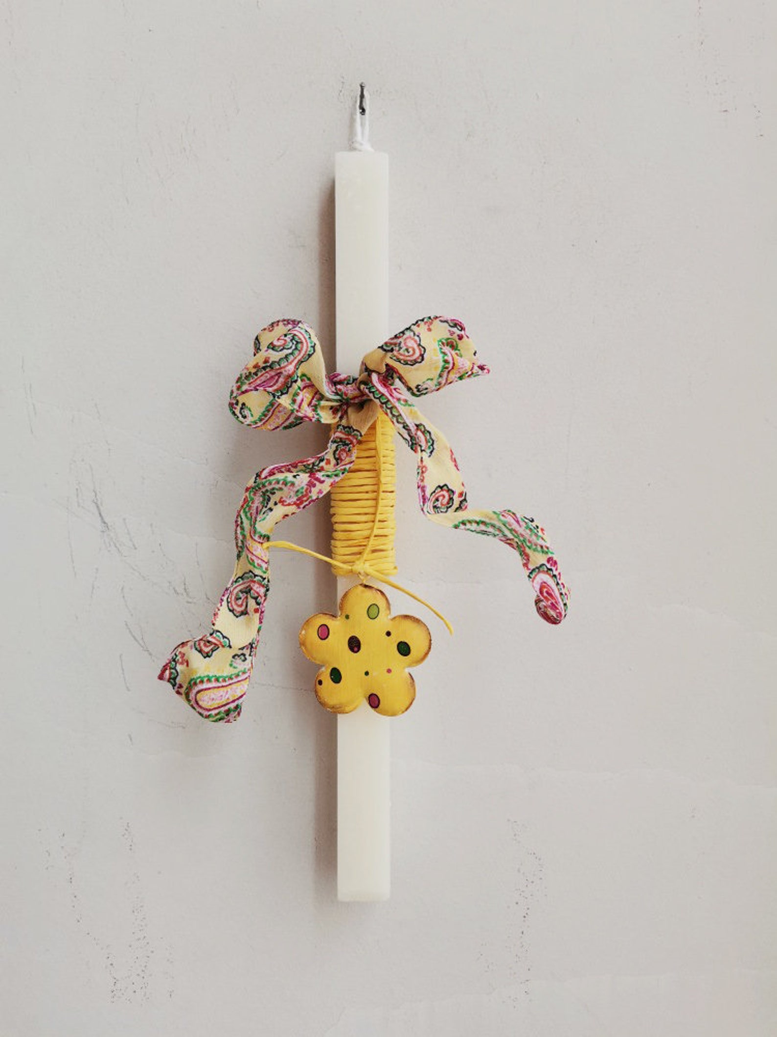 Flower Easter Candle, Greek Easter Candle With Metal Flower and Paisley