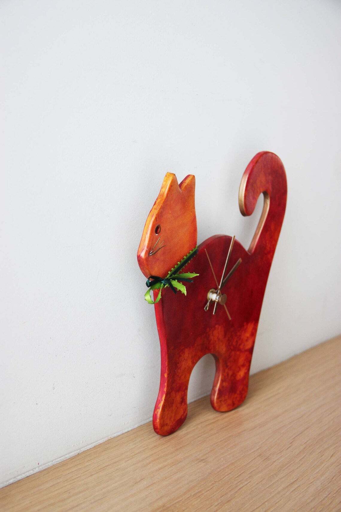 Red cat wall clock ceramic wall clock of red and orange cat Etsy