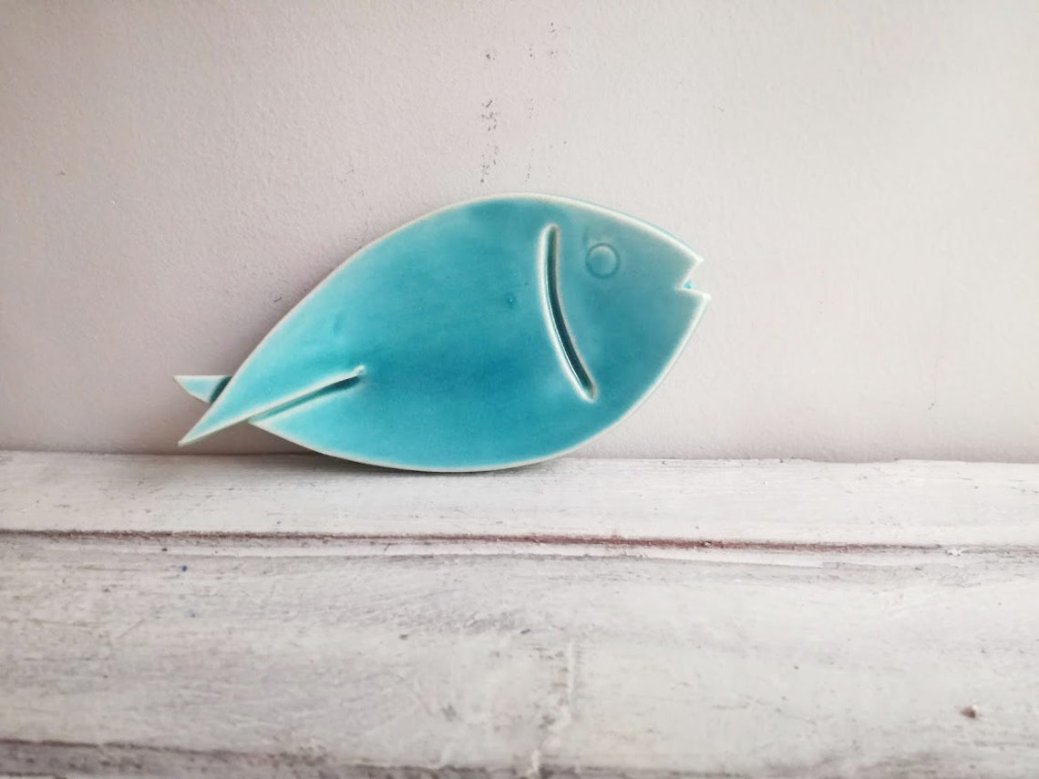 Blue Fish Plates Turquoise Blue Porcelain Fishie Plates Big Etsy