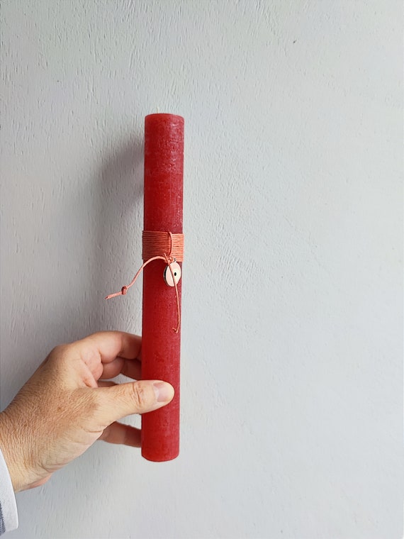 Eye Greek Easter candle, short, thick, red candle with eye charm and pink cord, Easter candle, teen girls and ladies, Greek lambada