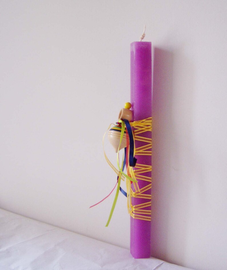 Greek Easter candle with spinning top purple square candle Etsy