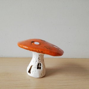 Ceramic mushroom, orange white toadstool mushroom, rustic toadstool mushroom, life size decorative mushroom, mushroom art object image 8