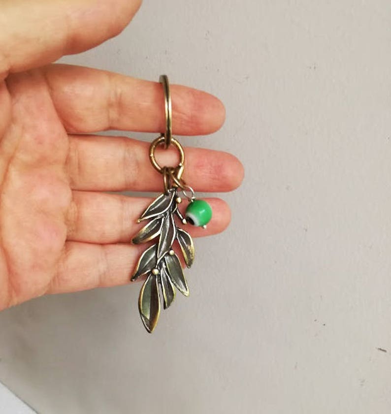 Olive Branch Keychain Brass Olive Branch With Green Eye Etsy