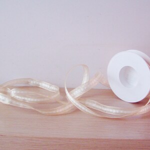 Cream wired ribbon, transparent, organza ribbon with cream stripe centre and golden thread, Holiday crafts, wedding decor ribbon, 5 yards image 2